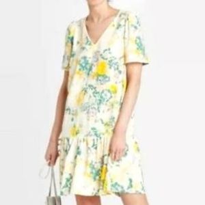 Watercolor print dress with ruffle bottom